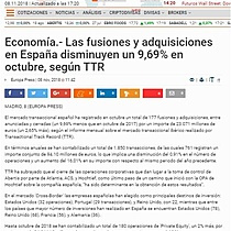 Las fusiones y adquisiciones en Espaa disminuyen un 9,69% en octubre, segn TTR